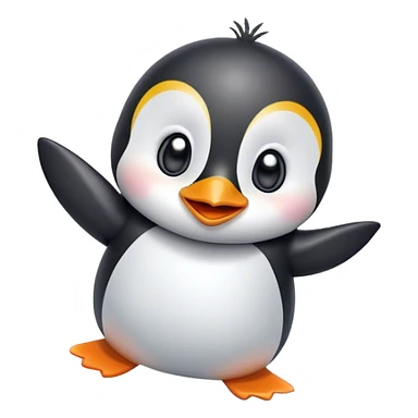 Create a cute, dancing penguin emoji with a joyful expression and raised flippers. sticker