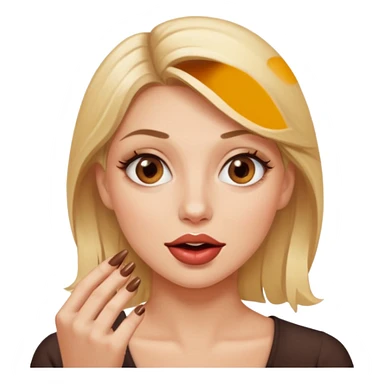 👁️🫦👁️💁🏼‍♀️ aguicheuse. elle se mord le coin de la lèvres. Elle est blonde. Ongles vernis marrons   sticker