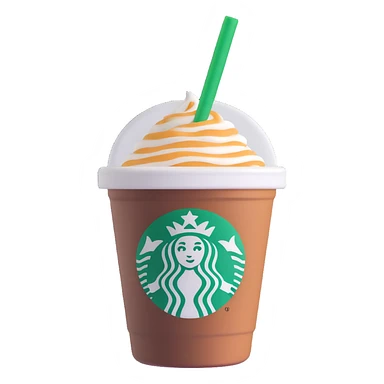 Starbucks coffee cup, 3D style, realistic, with green straw and logo sticker