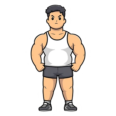 full body bulky male figure standing wearing athletic clothes, muscular build, not overweight but not skinny, tank top and shorts sticker