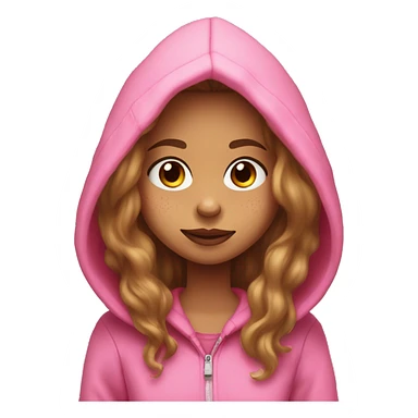 Girl with light brown long hair with hazel eyes with freckles and wearing a pink grinch hoodie sticker