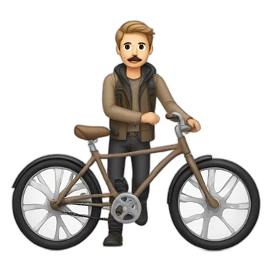 young Man with moustache on a bike,light brown hair sticker