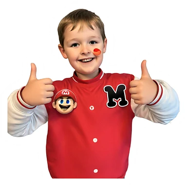 smiling boy with mario sticker sticker