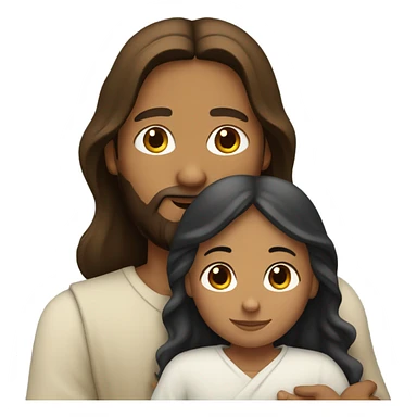 Jesus hugging a mixed girl with long dark brown hair  sticker