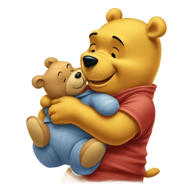 winnie the pooh hugging his small teddy bear toy sticker