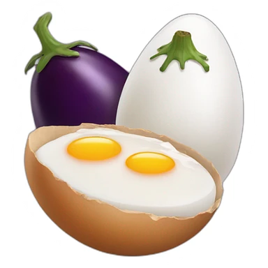 two chicken eggs and an eggplant sticker