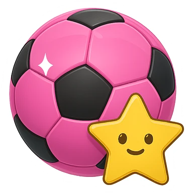 A pink and shining football with a yellow star, emoji style sticker