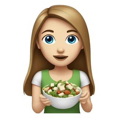 White girl Brown hair blue eyes eating Tofu salad sticker