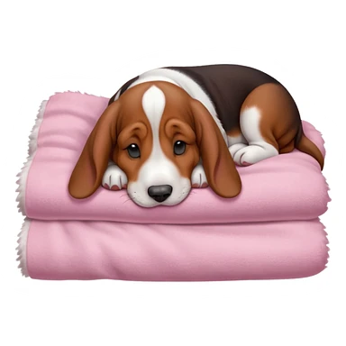 A baby basset hound sleeping on a baby pink blanket  sticker