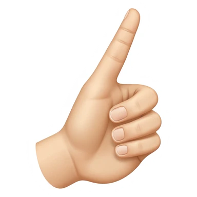 A realistic close-up photo of a right hand entering the frame from the bottom right corner, back of the hand facing the camera, pointing diagonally upwards to the left with only the thumb and index finger extended in a finger gun or L-shape gesture, other fingers closed and tucked in. sticker