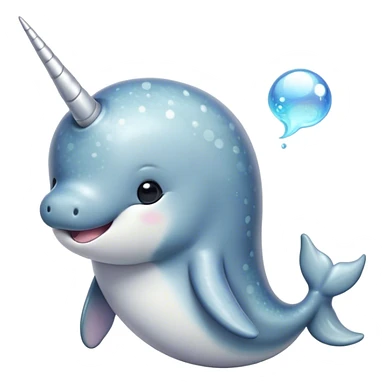 Cinematic Cute Narwhal Portrait Emoji, Head tilted playfully and inquisitively, showcasing a sleek, streamlined body with subtly iridescent, mottled gray skin and a prominently spiraled ivory tusk, complemented by round, sparkling eyes full of gentle wonder, Simplified yet irresistibly adorable features, highly detailed, glowing with a warm, friendly arctic glow, high shine, affectionate and lively, stylized with a touch of whimsical marine charm, soft glowing outline, capturing the essence of a mischievous yet loving narwhal that seems as if it could frolic out of the screen into your heart! sticker