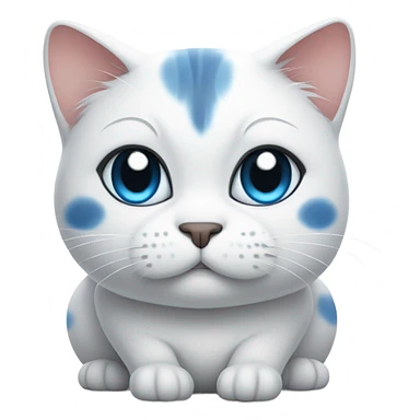 Fat white cat cross eyed cat with black spots and blue eyes sticker