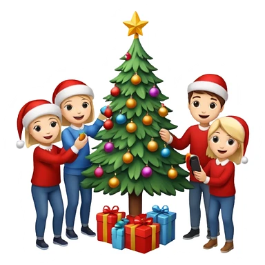 people decorating a Christmas tree sticker