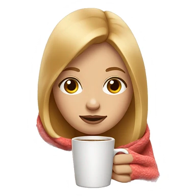 Strawberry blond girl with straight hair covered in a blanket, sipping coffee sticker