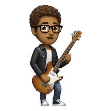 Brown man short hair Whith glasses plays electric guitar sticker
