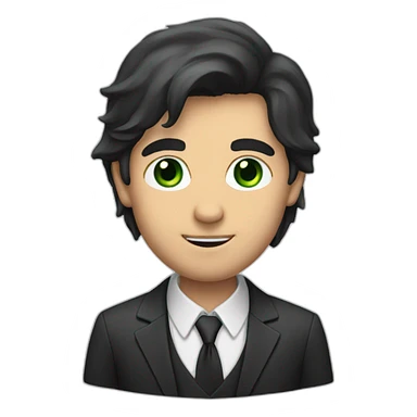 a man with long dark hair in a suit, green eyes sticker