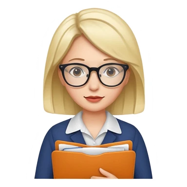a woman with glasses and a folder in her hands like sticker