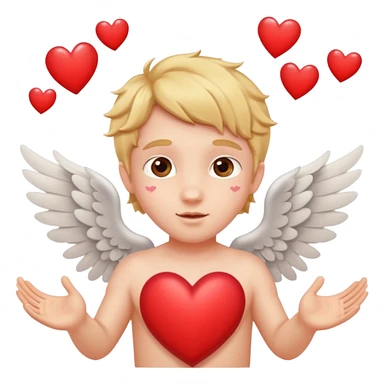 Cupido rodeado de corazones volando mostrando sus alas y su arco   sticker