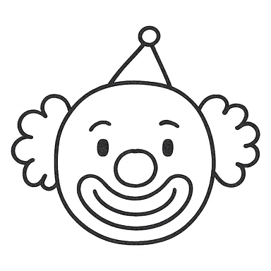 hand-drawn outlined clown face icon, sketchy lines sticker