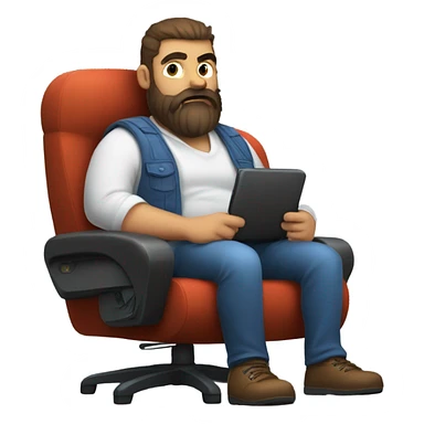 Fat man gamer with hairy face sitting and hair sticker