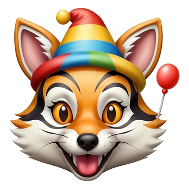 Renard zèbré tirant la langue avec un chapeau de clown sur la tête sticker