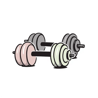 Adjustable dumbbells with weight plates in pastel colors (dd9fb0, ffc6d3, a3bfc9, c4bee2, f1b091), hand-drawn doodle style sticker