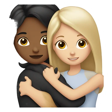 White girls with black hair hugging each other with a cat sticker