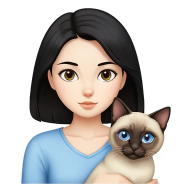 Brunette girl with black hair with a Siamese cat sticker