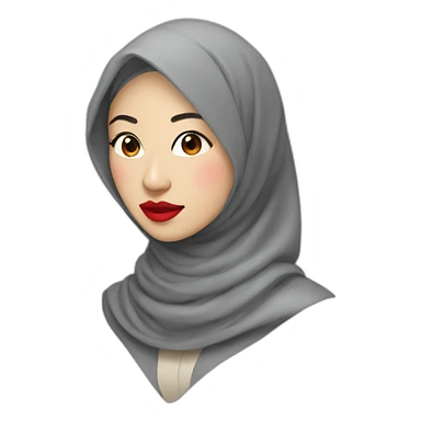 asian women wearing grey hijab with red lipstick sticker