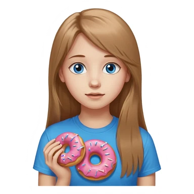 una ragazza dall‘ età di 19 anni con capelli castani chiaro lunghi e lisci ,  occhi celesti,  con addosso una maglietta con una ciambella senza orecchini  sticker