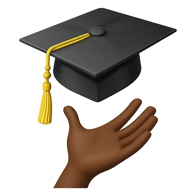 Make the graduation cap tossed in the air emoji feature an African American hand, with no background. sticker