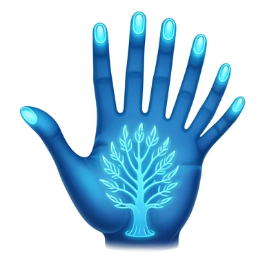 ethereal glowing hand with intricate palm lines and mystical symbols sticker