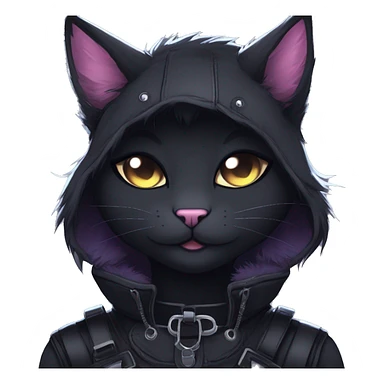 Gorgeous furry gothic dark techwear anime style anthro black cat furry sona Fakemon with blushing face aesthetic and pretty edgy black with collar and harness trending style sticker