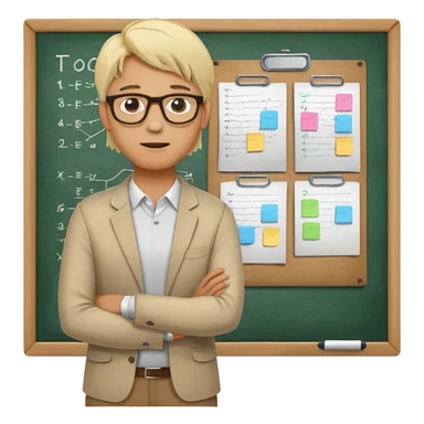 silhouette of a light-haired man standing next to a project board sticker