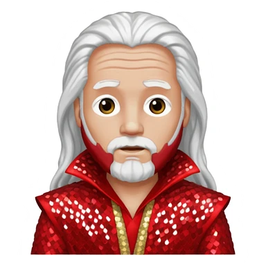 Moses from The Bible with long white hair, red sequin outfit sticker