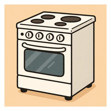 white kitchen oven, cartoon style, simple and friendly sticker