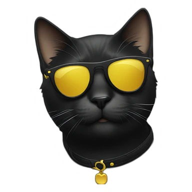 Black cat with sunglasses and yellow collar sticker