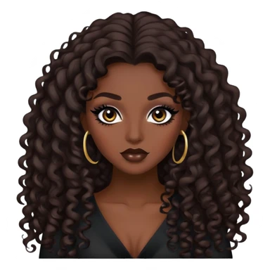 brunette, baddie, dark skin,pretty makeup, black eyeliner, long and curly hair sticker