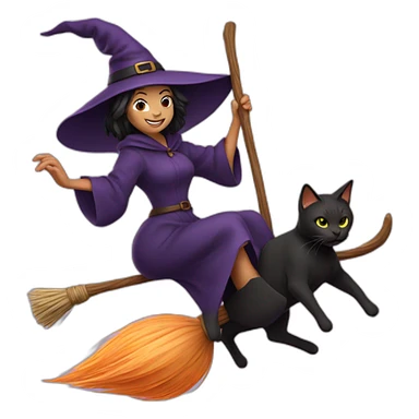 witch with cat on a broom  sticker