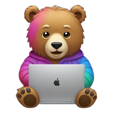 Bear using colourful laptop sticker