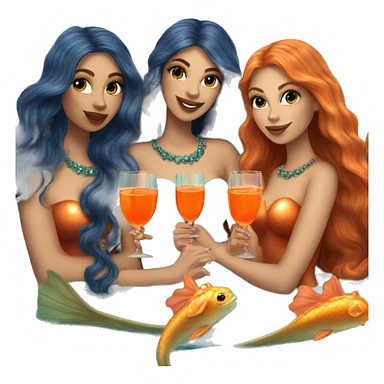 Three beautiful mermaids (light skin) drinking aperol sticker