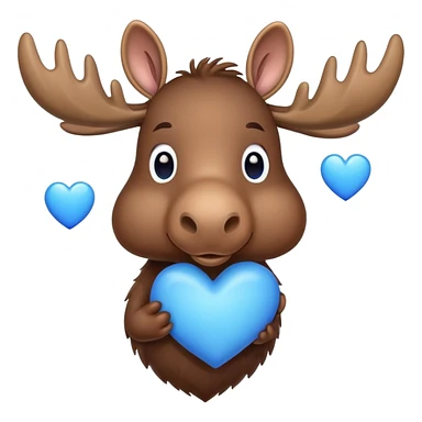 A cute moose holding a blue heart sticker