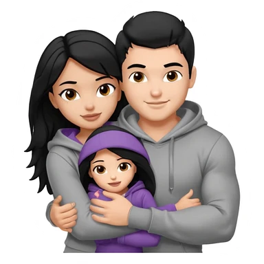 a pretty bratz boy with black hair and a grey hoodie, big biceps, hugging a girl with dark brown hair sticker