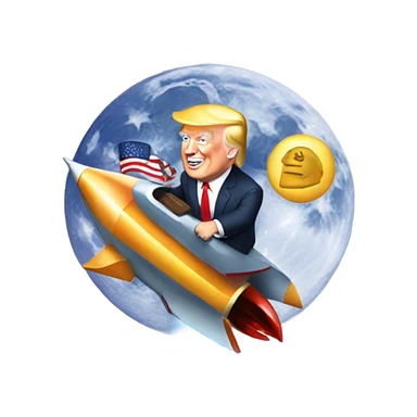 My riding a rocket ship going to the moon with $TRUMP on the side of the rocket sticker