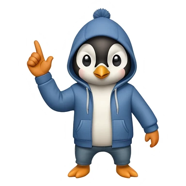 determined anthropomorphised penguin in a hoodie and jeans with fist raised, dynamic action sticker