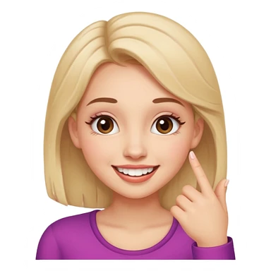 Emoji de una chica con el dedo sobre una esquina de los dientes sonriendo de forma coqueta   sticker