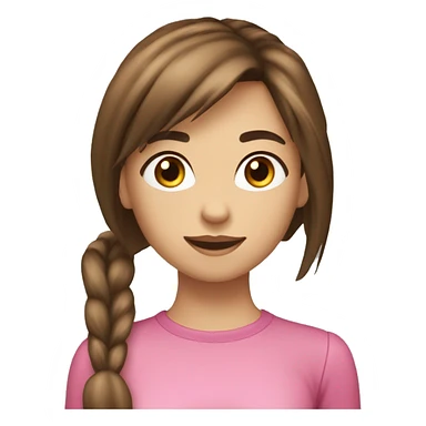 Fit girl medium hight brown eyes brown hair with bangs and a pony tail slim face ad long chin  sticker