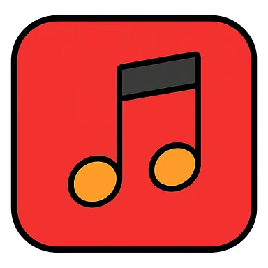 red music note app icon, flat design, bold red, music note symbol, minimal sticker