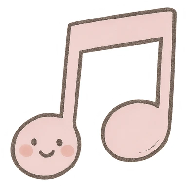 Create a soft and cute music icon in a Japanese hand-drawn style with a soft pink color palette, matching the reference style. The icon should be suitable for a mobile home screen and have a transparent background. sticker