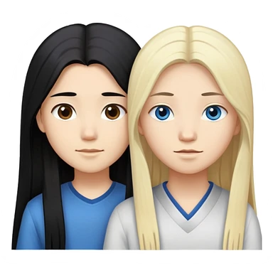 Asian girl with long black hair and brown eyes and white boy with blonde hair and blue eyes couple sticker